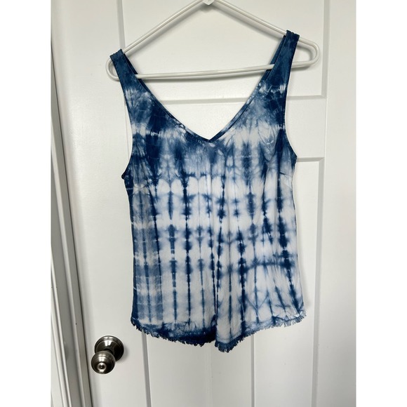 Cloth & Stone Women's Tie Dye Frayed Hem V-Neck Tank Top Blue White Size Small - Picture 4 of 13